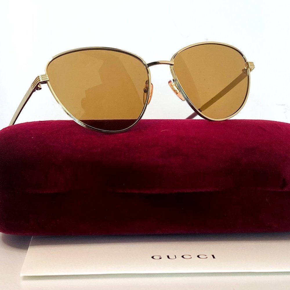 NNWT Gucci GG0803S-002 Gold Cat Eye 58mm Sunglasses - Picture 10 of 13
